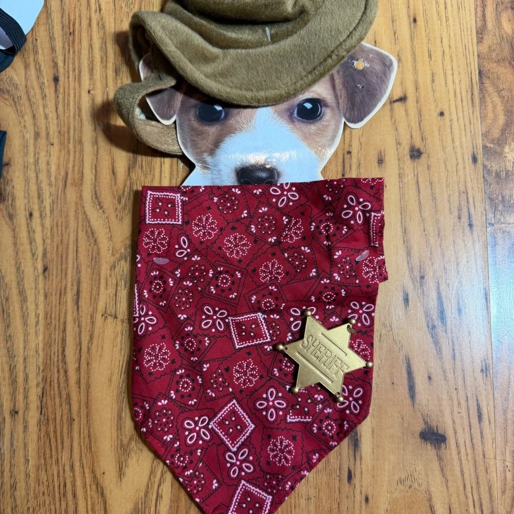 Halloween Pet Costume Bundle Bat Wings Sheriff Cowboy Bandit Mask 3pc Set